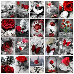 HUACAN 5D DIY алмазные художественные наборы черно-красная вышивка продажа цветок розовые картинки стразтов стены