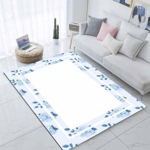 Tapetes Elão Branco Floor Azul Quadros Árvore Folhas 3D Imprimir Não Slip Microfiber Sala de Estar Moderno Tapete Lavável Área Tapete Mat1