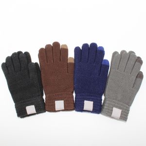 Мужчины вязаные сплошные цвета дизайнерские перчатки женские сенсорные перчатки зима мода пять пальцев варежки высокое качество