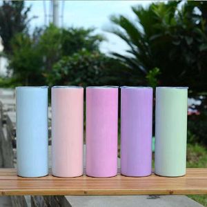 20 oz UV Kapaklı Düz ​​Sıska Tumbler Değiştirme Ve Saman Paslanmaz Çelik Süblimasyon Glitter Tumblers Güneşin altında Renk Değişimi