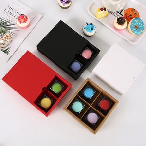 5/10 adet 4 Delik Kraft Kağıt Pişirme Kutusu Macaron Çekmece Hediye Kek Çikolata Bisküvi Ambalaj Pasta Şal