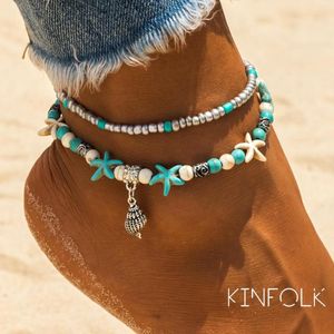 Cavigliere KINFOLK Vintage Shell Beads Starfish For Women 2021 Bracciale Foot Boho Jewelry Summer Beach Accessories