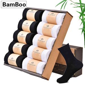 10 pares / lote homens marca casual business vestir meias vestido de homem de fibra de bambu longa meia para presentes tamanho 39-45