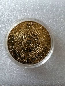 Os presentes maias banhados a ouro México Mayan Profecy Calendário Antique Lembrança Moeda Vintage Polonês Coin Collectible