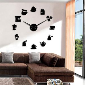 Relógios de parede 1Piece tempo de café DIY relógio moderno design cozinha relógios adesivo caneca arte decorativa para cafe shop