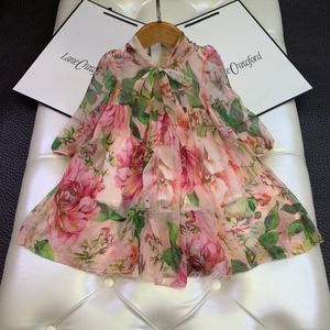 Летнее платье с цветами для малышей, весенние детские платья с длинными рукавами и бантом для девочек, милая детская одежда, топы