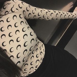 Kadınsı Giyim Seksi Ay Baskı T shirt Üst Kadın Uzun Kollu Grafik Tee Tunikler Koszulka Damska Hilal