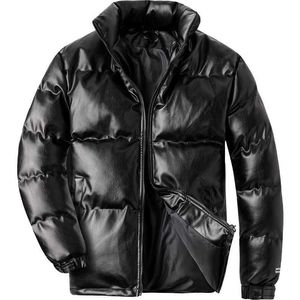 Woodvoice Kış Ceket Erkekler Rahat Giyim Yastıklı Sıcak Ceket Erkek PU Deri Kalınlaşmak Adamın Rüzgar Geçirmez Moda Siyah 211129