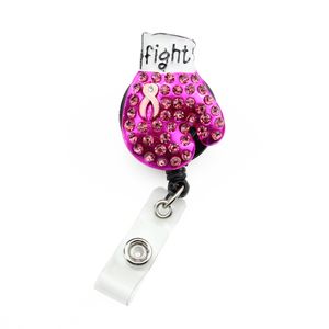 5pcs/lot özel bling rhinestone kristal meme kanseri farkındalığı pembe şerit boks eldiven rozeti makarası tutucu dekorasyon için