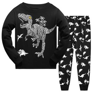 Erkek Pijama Seti Karanlıkta Glow Dinozor PJS Uzun Kollu Çocuk Pijama Pamuk Pijama Dino Gecelikler Çocuk Kıyafet Yaş 3-10 T 210729