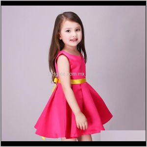 Yaz Pamuk Gül Kırmızı Tatlı Resmi Çocuk Giyim Sevimli Yay Kemer Parti Prenses 3IPEC Kız Elbise NMFPK