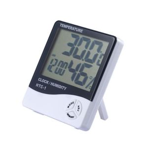 Portable Digital LCD Temperature Hygrometer Clock Humidity Meter Thermometer with Clock Calendar Alarm HTC-1 with box DHL