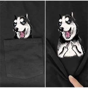 Pamuk T Gömlek Moda Cep Husky Karikatür Baskı T-shirt Erkek Kadınlar Için Gömlek Hip Hop Tops Komik Harajuku Tees Dropshipp 210329