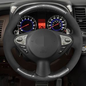 Araba Direksiyon Kapağı Siyah Karbon Fiber Infiniti FX için Süet FX35 FX37 FX50 QX70 Nissan Juke Maxima 370z Sentra SV