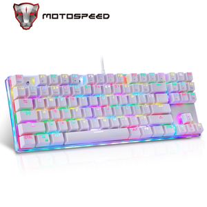 Motospeed K87S ABS USB2.0 Kablolu Mekanik Klavye LED RGB Arka Işık Mavi Anahtarı Masaüstü Rus Gamer Beyaz 1.8 M Bağlama