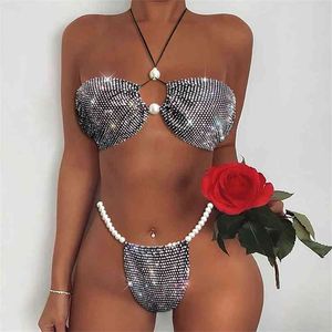 Satış Yaz Seksi Bikini Set Kadın Halter Elmas Bölünmüş Mayo İki Adet Push Up Bandeau Tanga Brezilyalı Biquini Mayo 210611
