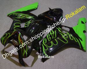 Kawasaki ZX 6R Parçaları için Kuralar 03 04 ZX6R 636 2003 2004 Yeşil Alev Siyah Motosiklet Kaplama Kitleri (Enjeksiyon Kalıpları)