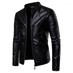 Erkek Ceketleri Sonbahar Kış Suni Deri Ceket Erkek Giyim Standı Yaka Fermuarlı Mont Siyah Biker Erkekler Motosiklet Güzel Jackets1