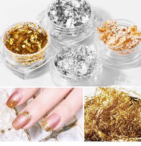 1 Kutu Altın Gümüş 3D Glitter Nail Art Sticker Düzensiz Alüminyum Folyo Kağıt DIY UV Jel Lehçe Çivi Dekorasyon Araçları