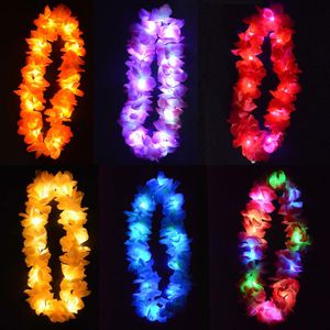 HOT 10PCS/Woman Man Kids Girl Boy LED Light Up Hawaii Flower Leis Garland Necklace Hula Luau Glowing Wreath Birthday Party Wedding