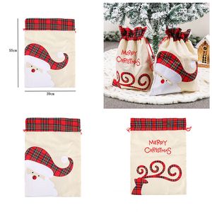 Рождественские клетки SACKs Santa Claus elk подарочное мешок льняные шнурные мешок конфеты конфеты Apple Bags семейное украшение вечеринки 2 стилей
