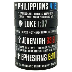 300 adet Hıristiyan İncil Ayetleri Filipinler Luke Jeremiah Efesliler Silikon Bilezikler Kauçuk Bileklikler Bedava DHL