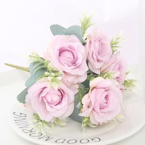 Декоративные цветы венки 30 см розовой розовый розовый искусственный высококачественный фиолетовый шелк Большой букет невеста с поддельным свадебным домашним декором