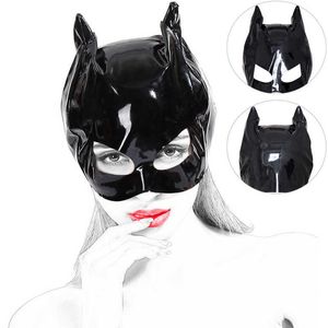 Máscara de cabeça de gato de couro sexy, máscara fetiche de capuz de gato meia máscara BDSM para animais de estimação Role Play Party Mask Slave Head Bondage brinquedos sexuais para mulheres Q0818