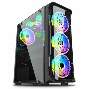Computer PC Case Transparent Glass ATX M-ATX CPU SPCC Steel Plate RGB Gaming Tower without Fans Radiator - Black