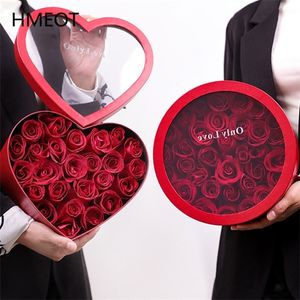 Şeffaf Ambalaj Saklama Kutusu Yuvarlak Kalp şeklinde Gül Korunmuş Çiçekler Hediye Kutusu DIY Düğün Doğum Günü sevgililer Günü Hediyeleri Y0712
