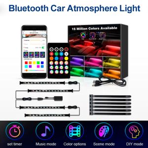Автомобиль RGB LED Bluetooth Atmosphere Легкий ремешок для автоматического переднего и заднего сиденья ноги регулируемые красочные огни интерьера декоративная музыкальная лампа