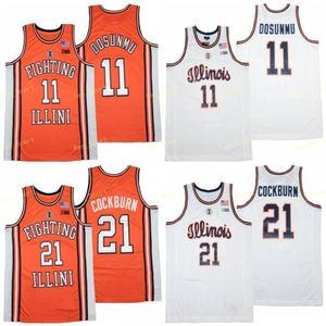 NCAA Illinois Fighting Illini College Basketball 21 Kofi Cockburn Jersey Men 11 Ayo Dosunmu University Breathable Pure Cotton White Away