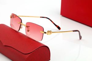 Kırmızı moda Tasarımcısı Güneş Gözlüğü gözlük Çerçevesiz Süs Erkek kadın Dekoratif şöhret Dikdörtgen Lensler sunnies lens Rahat gözlük aksesuarları Kutu ile