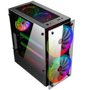 Caixa de computador RGB Caso Duplo Painéis de Vidro Temperados PC de refrigeração de jogos ATX com dois fãs de 20cm Suporte 360mm placa gráfica