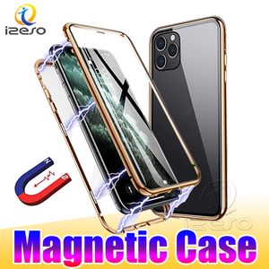 Casos de adsorção magnética para iPhone 15 14 13 12 Pro Max 11 XR 8 Plus Caixa de capa de back de back izeso coberta de vidro duplo coberto de temperamento duplo