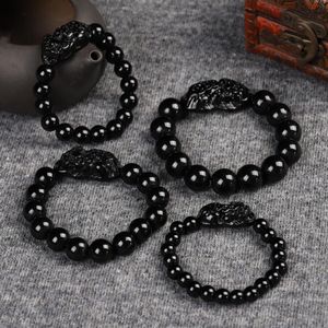 Feng Shui Obsidian Stone Beads Bracelet Men Women Unisex Wristband Gold Black Pixiu Wealth and Good Luck Women Bracelet gift