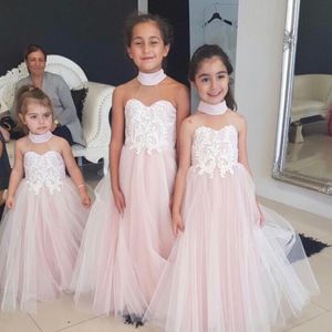 Lüks Çiçek Kız Elbise Düğün Mavi Fırfır 3D Çiçek Aplike Boncuk Kızın Pageant Elbise Sweep Tren Doğum Günü En İyi Hediye Bebek için