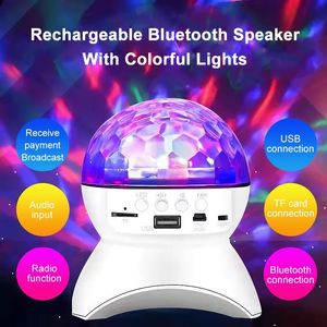 Sem fio Bluetooth Speaker Fase Luz de Luz RGB LED Crystal Ball Effect Lights DJ Club Disco Party Iluminação Recarregável USB / TF / FM