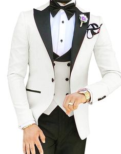Erkek 3 Parça Takım Elbise Düğün Smokin Siyah Zirve Yaka Custom Made Terno Trim Fit Damat Örgün Giyim Düğün Düğün Parti Adam Blazer Balo Abiye giyim (Ceket + Pantolon + Yelek)