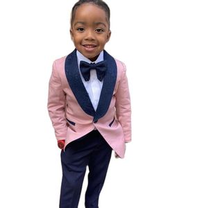 2022 Pembe Çocuğun Resmi Giyim Çocuk Takım Elbise Erkek Smokin Çocuk Düğün Balo Takım Elbise Düğün Çocuk Kostüm Homme (Ceket + Pantolon + Bowtie)