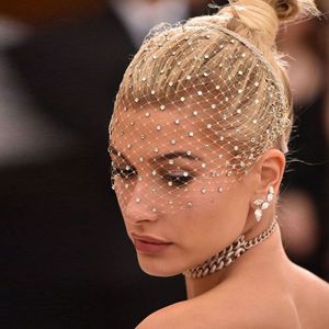 Bling White Diamante Hoop Headband Rhinestone Crystals Birdcage Veil Wedding Combs Hair Jewelry Accesories Gift