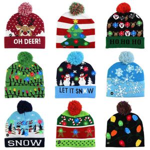 LED Christmas Hat Sweater Knitted Beanie Christmas Light Up Knitted Hat Christmas Gift for Kids Xmas 2022New Year Decorations Y1118