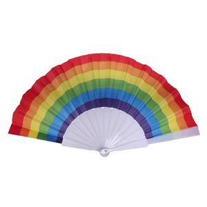 Fashion Folding Rainbow Fan Plastic Printing Colorful Crafts Home Festival Decoration Craft Stage Performance Dance Fans 43*23CM DH8960