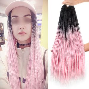 22 Inch Synthetic Hair Extensions Color Gradient Two Strand Braids 2 Colors Gradients Pure Black Twos Strands Dirty Braidss Hair Crochet Wig WH0523