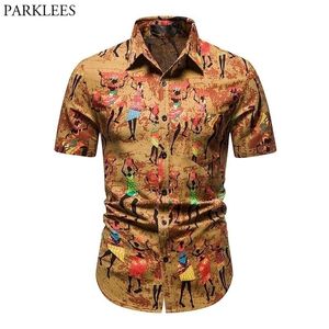 Pathiki Pattern Print Hawaiian рубашка мужчины летние с коротким рукавом хлопчатобумажные рубашки мужские мужские повседневные праздничные пляжные носить рубашку 3XL 210522