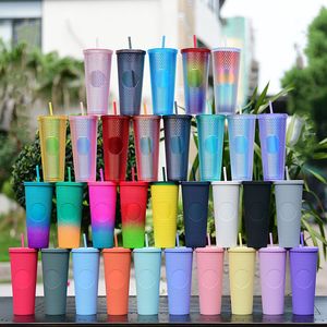 Soğuk Kupası Tanrılık 24 oz 710 ml Çift Duvar Mat Plastik Tumbler Kahve Kupa Ile Saman Kullanımlık Temizle Içme Özel Logo LXL1477