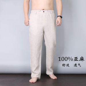 Erkek Pantolon Ince Keten Rahat Moda Elastik Bel Pantolon Geniş Bacak Erkekler Artı Size100% Keten Gevşek Yüksek Pantolon