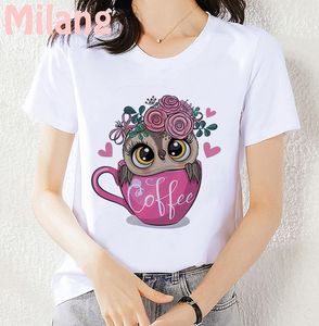 Летняя женская футболка моды милая сова печатные дамы футболка Harajuku с коротким рукавом белый большой размер топ женская футболка