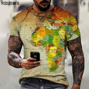 Erkek T-Shirt Sokak Haritası Desen T-shirt Retro Trend Moda Giyim Çok Yönlü Üst Avrupa Tasarım Tees Boyutu XXS-5XL