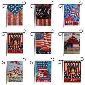 Afiş Bayrakları Amerikan Bahçe Karikatür Desen Tema İki Taraf ABD bayrağı Keten 47 * 32 cm 9 Stil Festival DD246